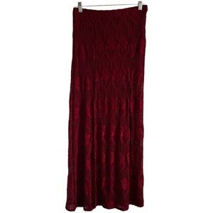 Forever 21 Burgundy Red Floral Lace Crochet Front Slit Maxi Skirt Size Small